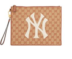 X MLB NY Yankees Supreme Zip Wristlet Pouch, Canvas, Brown, 547796, DB